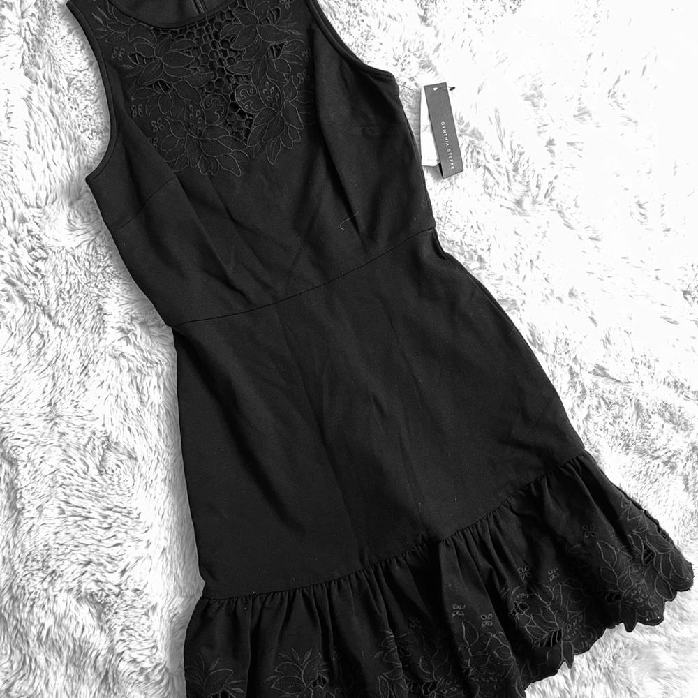 Cynthia Steffe Black Ruffled Halter Mini Dress